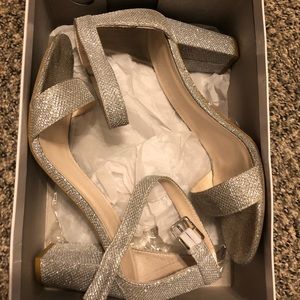 ARYA silver glitter one band block heel sandal